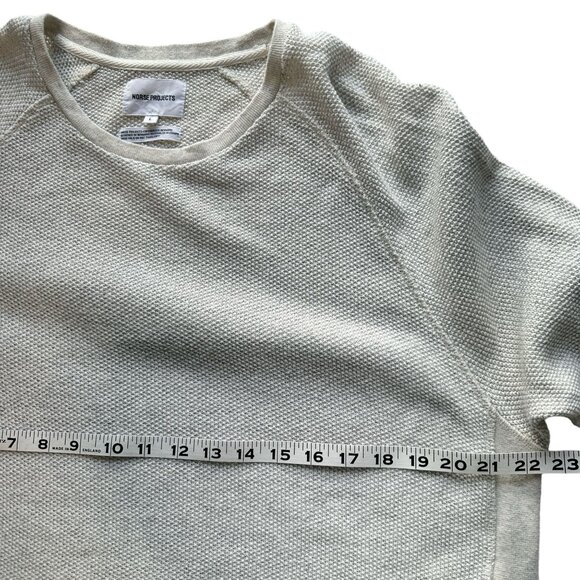 Norse Projects Mens LARGE Ketel Textured Cotton Blend Light Gray Crew Pullover - Picture 6 of 9
